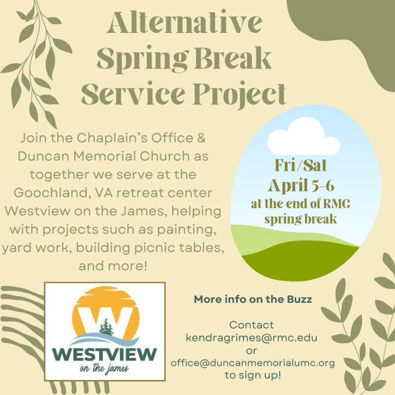 Flyer for the Alternative Spring Break Project at Westview on the James